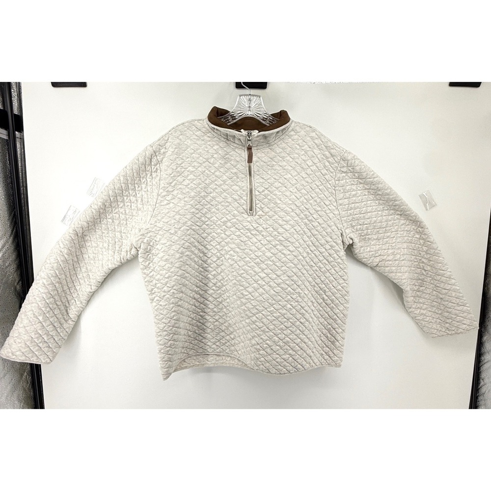 Banana Republic Womens Quilted Quarter Zip Pullover Gray Oatmeal Size L